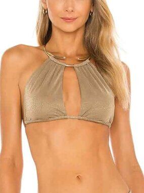 NWT Beach Bunny Madison High Apex Gold Tortuga Bikini Top